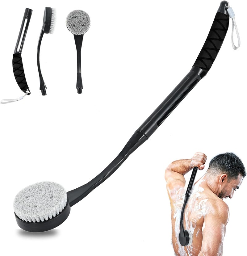 Gobiteli Back Scrubber for Shower,20.5" Bath Brush Long Handle for Shower for Deep Clean,Back Brush for Shower for Men Women(Black) - Image 1